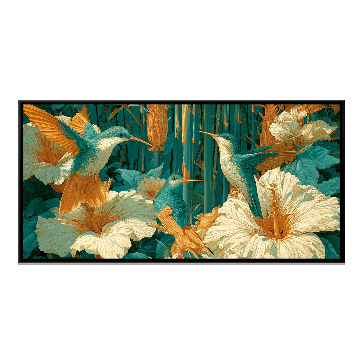 Chinoiserie Hummingbirds — framed canvas print, front view