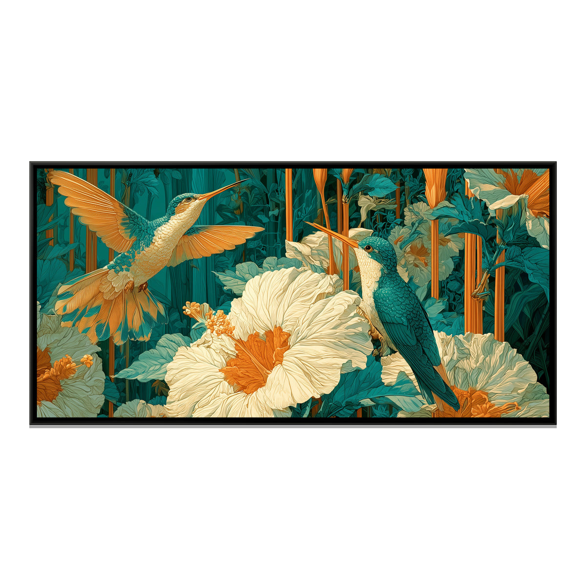 Chinoiserie Hummingbirds — framed canvas print, front view