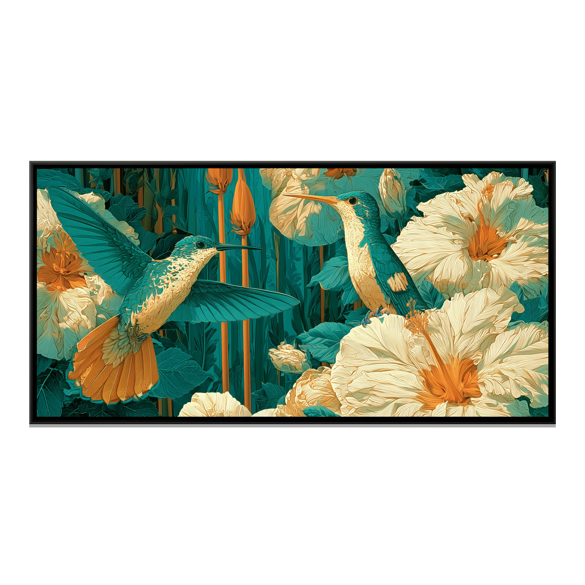 Chinoiserie Hummingbirds — framed canvas print, front view