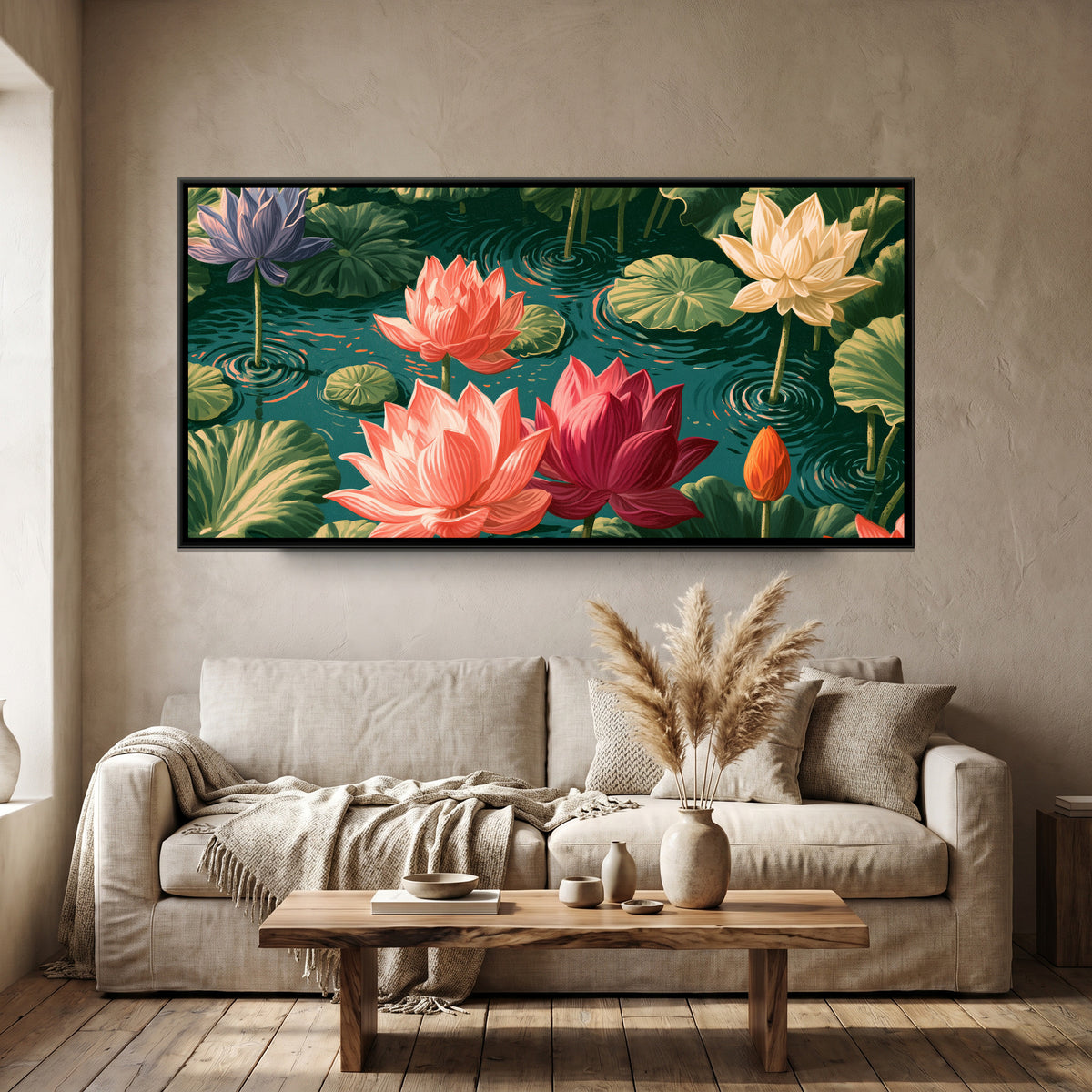 Lotus Pond — framed canvas art hung on a wall