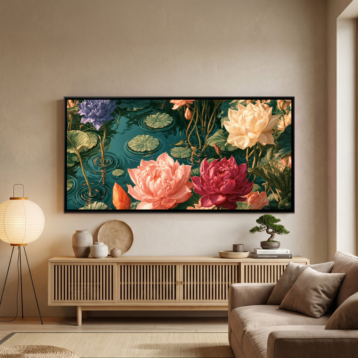 Lotus Pond — framed canvas art hung on a wall