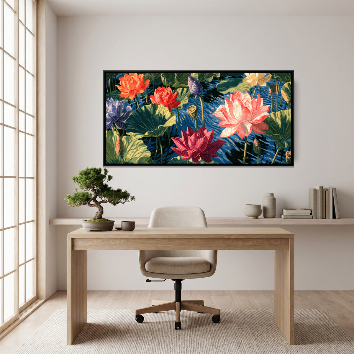 Lotus Pond — canvas art shown in a styled room