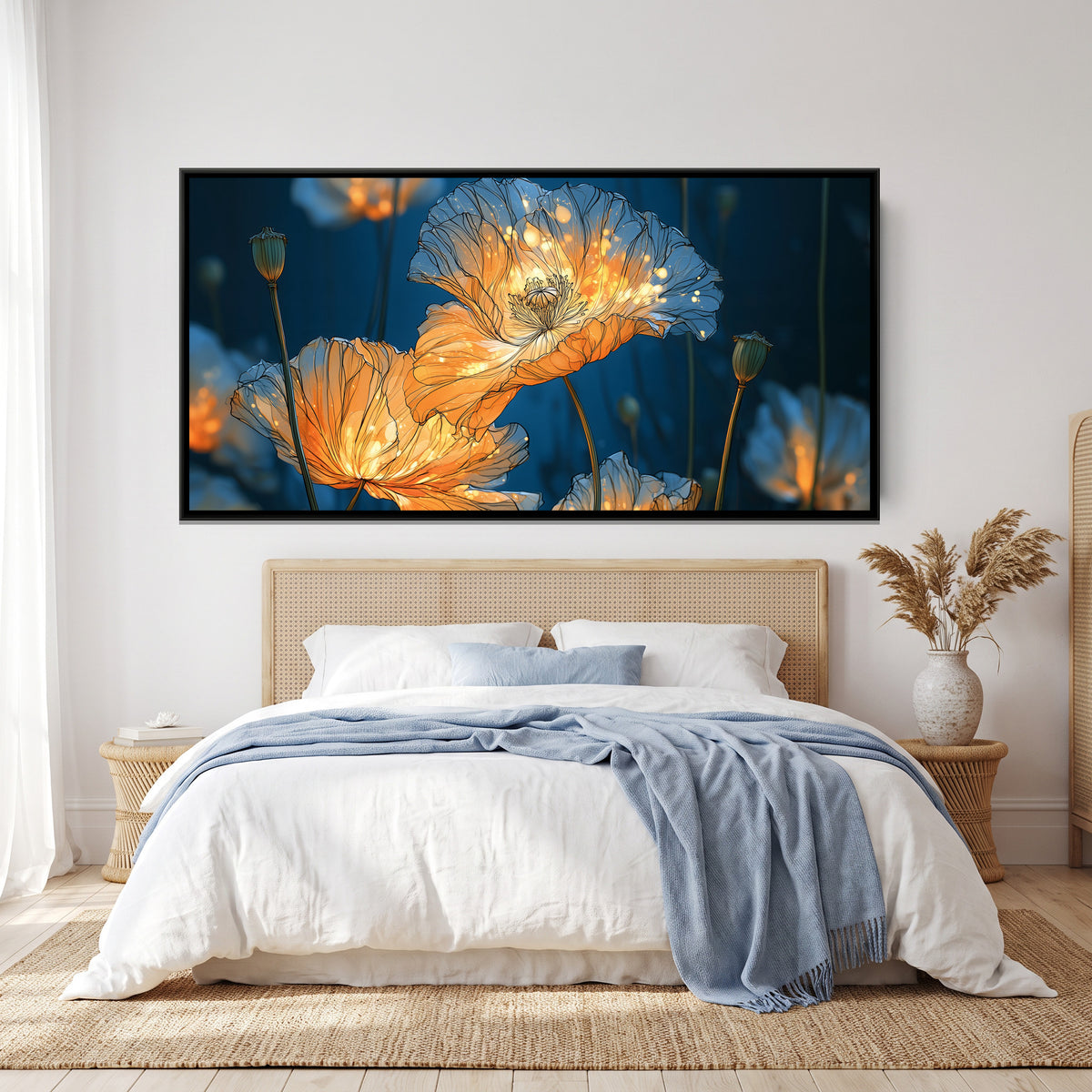 Orange Poppies — canvas art shown in a styled room