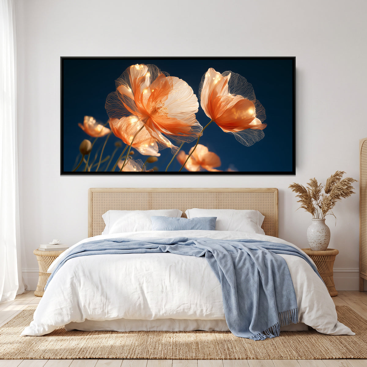Orange Poppies — canvas art shown in a styled room