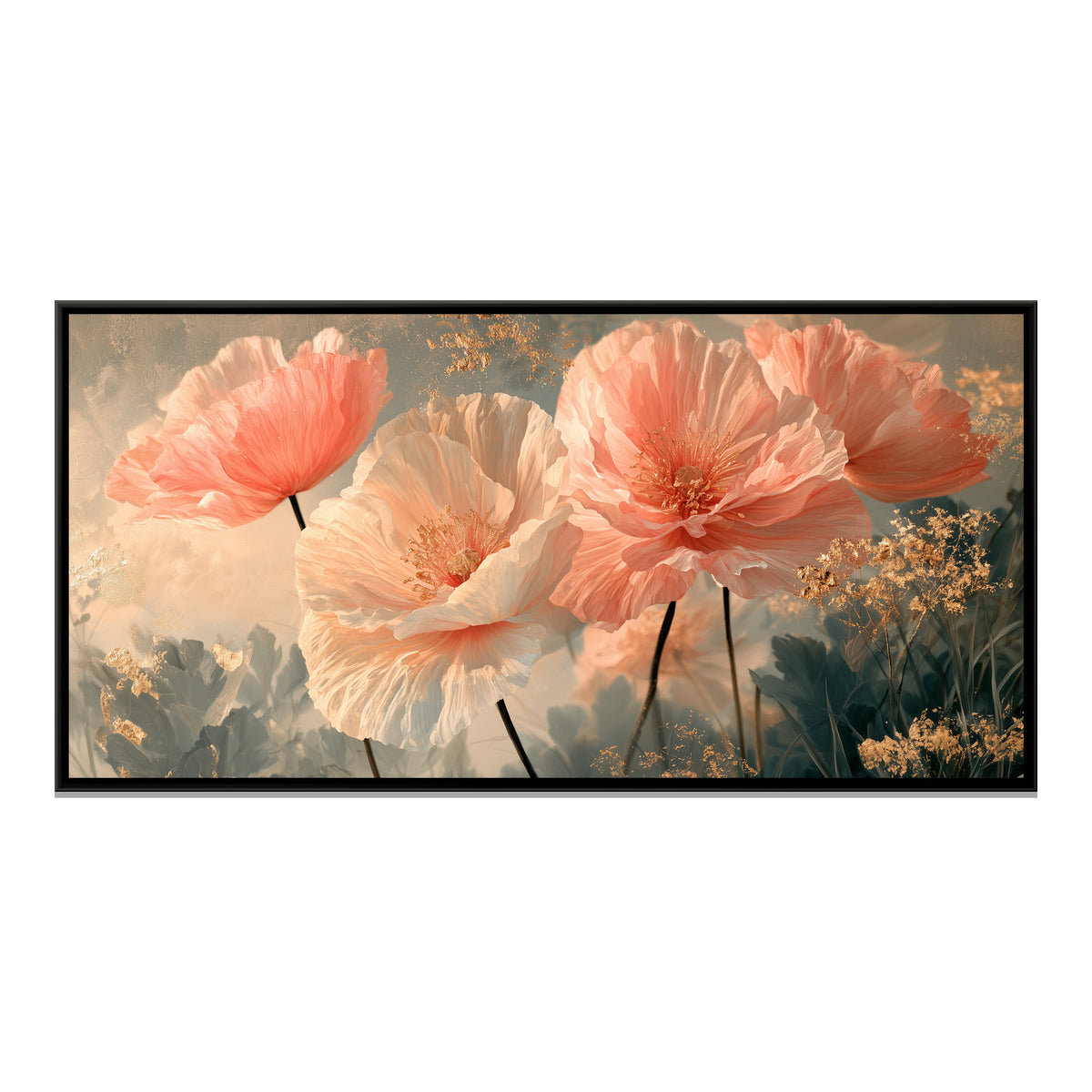 Pink Poppies — framed canvas print, front view