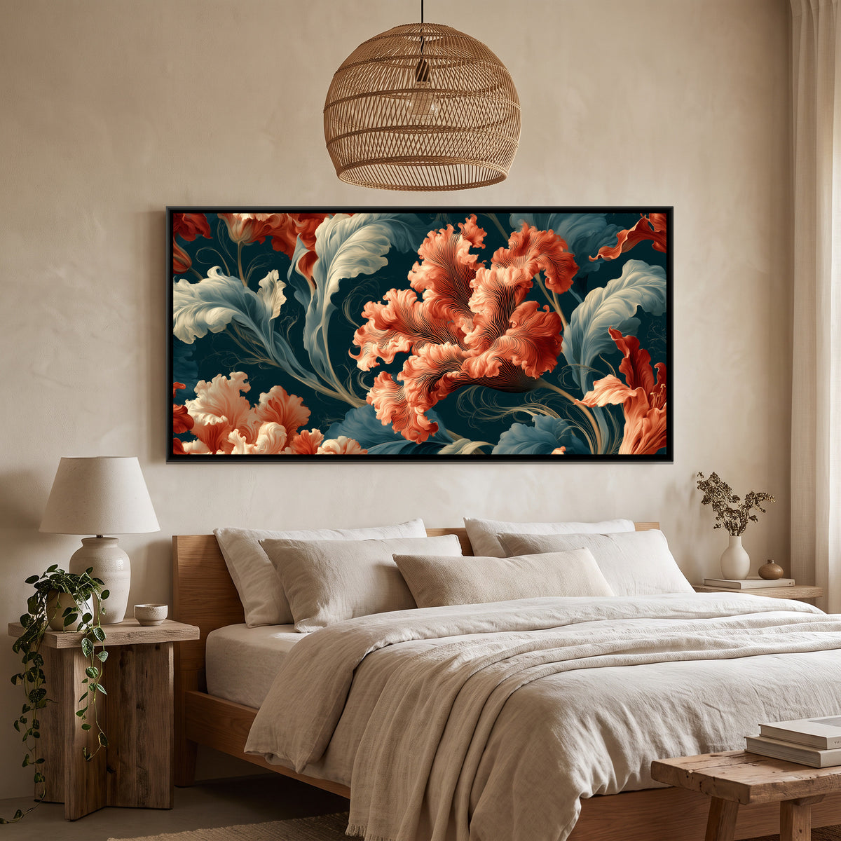 Art Nouveau Lilies — canvas art shown in a styled room