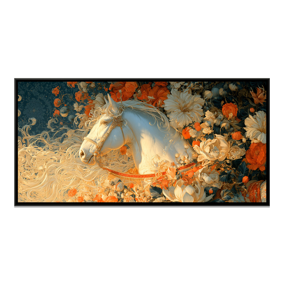 White Horse — framed canvas print, front view