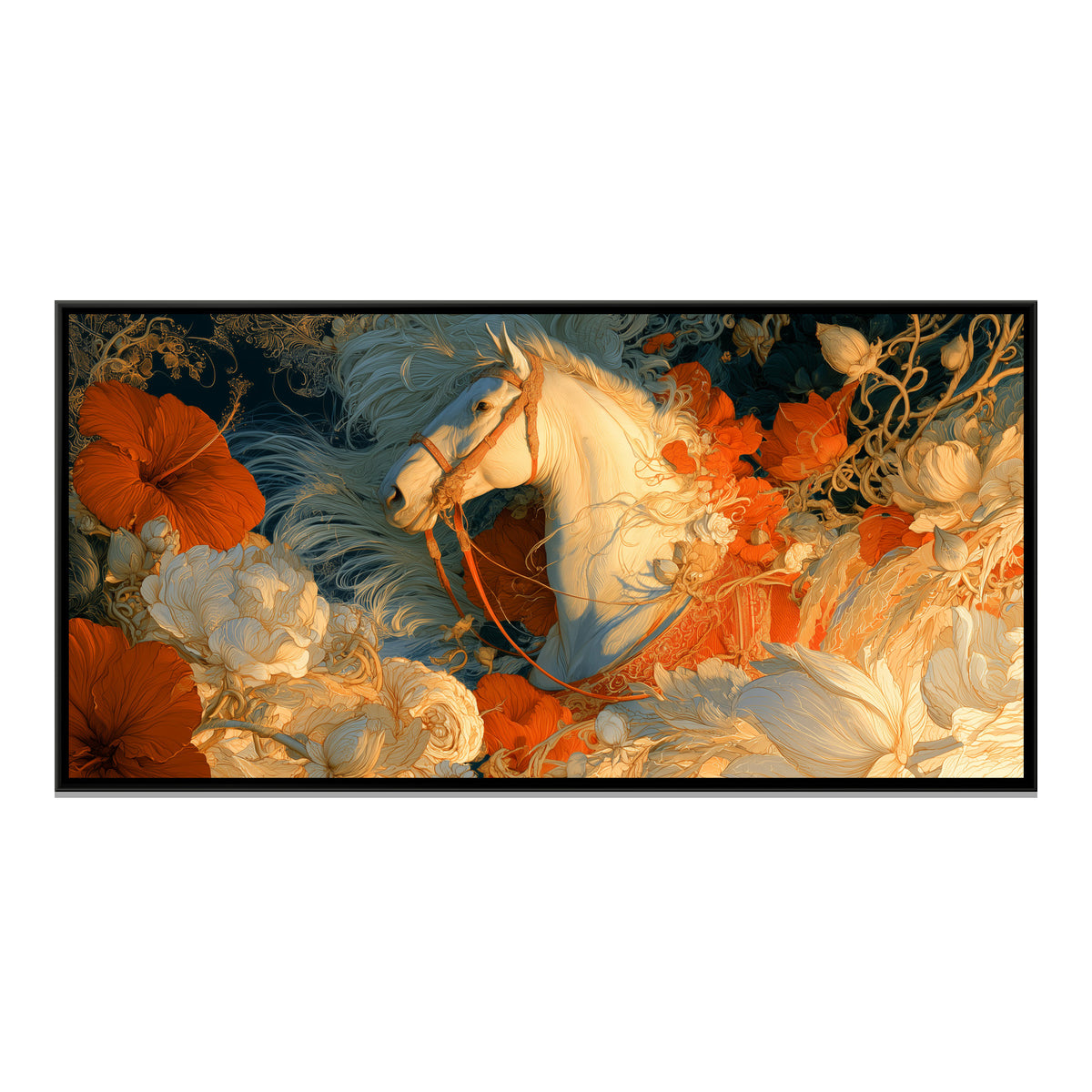 White Horse — framed canvas print, front view