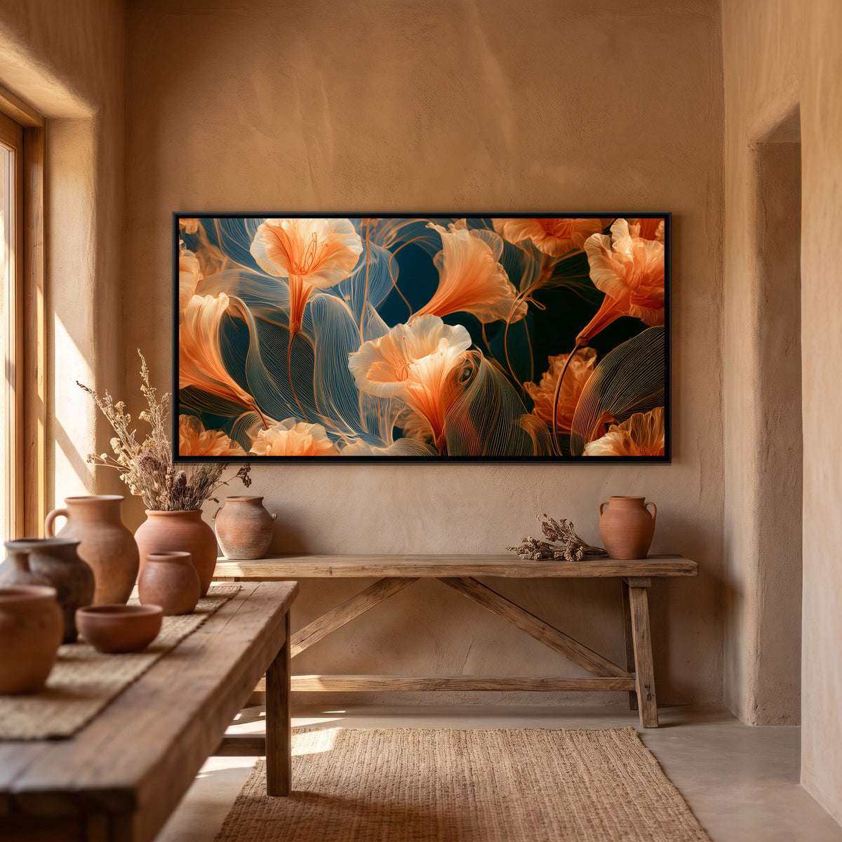Art Nouveau Lilies — canvas art shown in a styled room