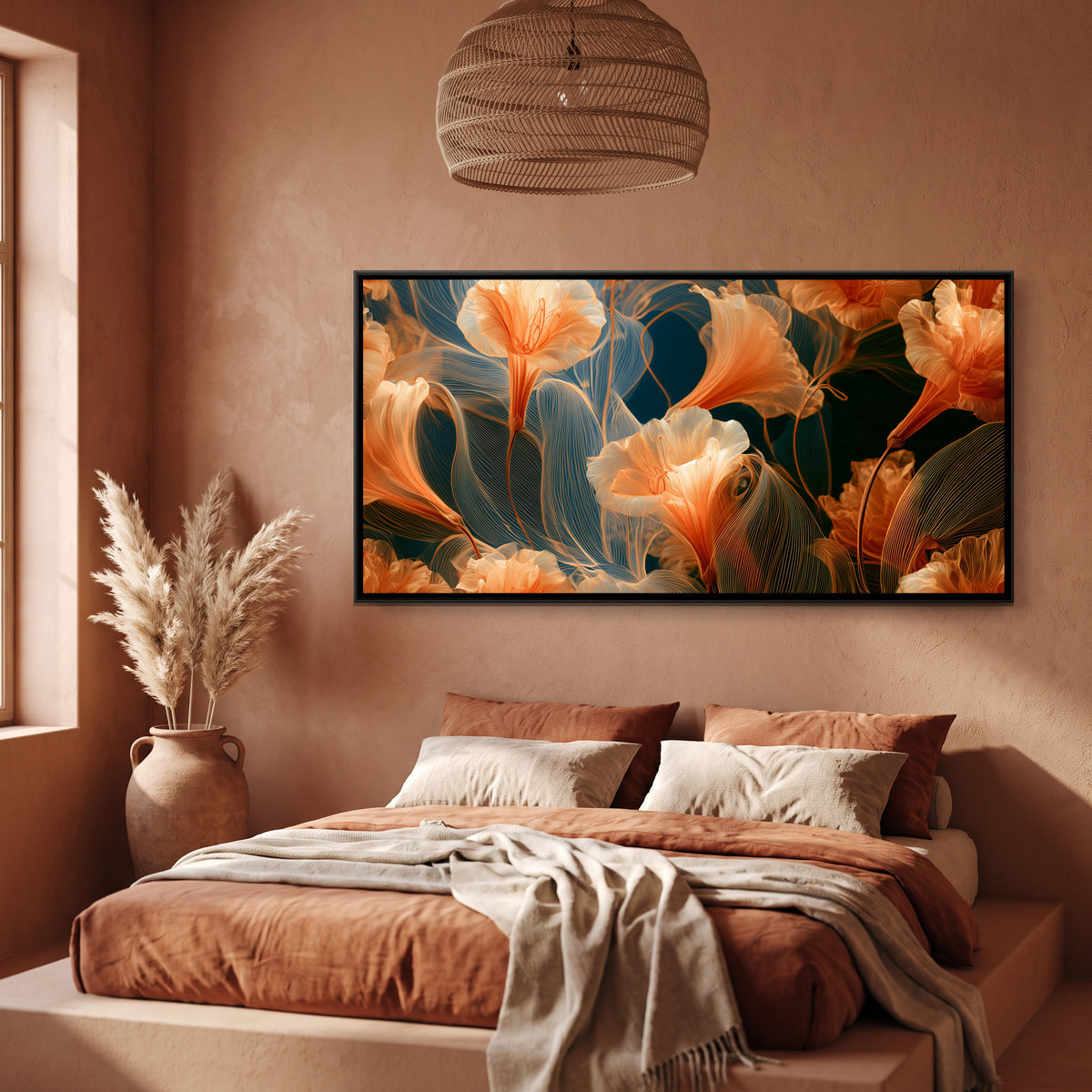 Art Nouveau Lilies — canvas art shown in a second room setting
