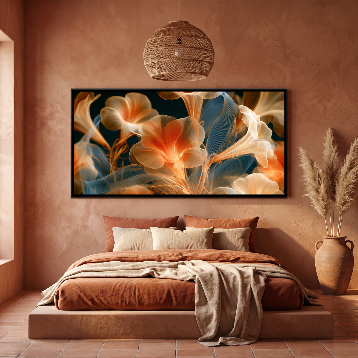 Art Nouveau Lilies — canvas art shown in a second room setting