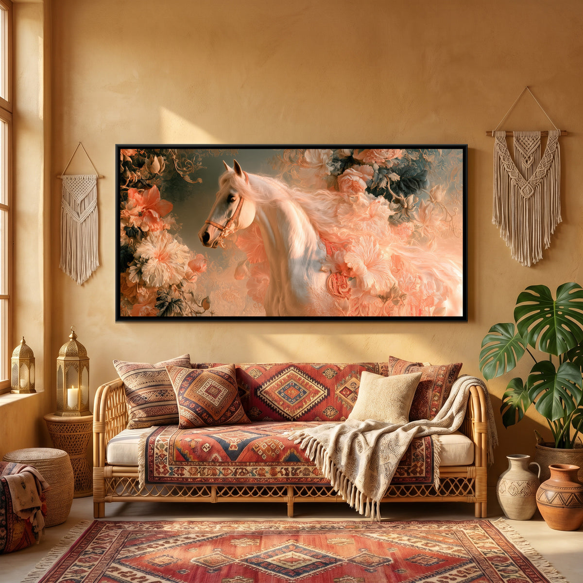 White Horse — canvas art shown in a styled room