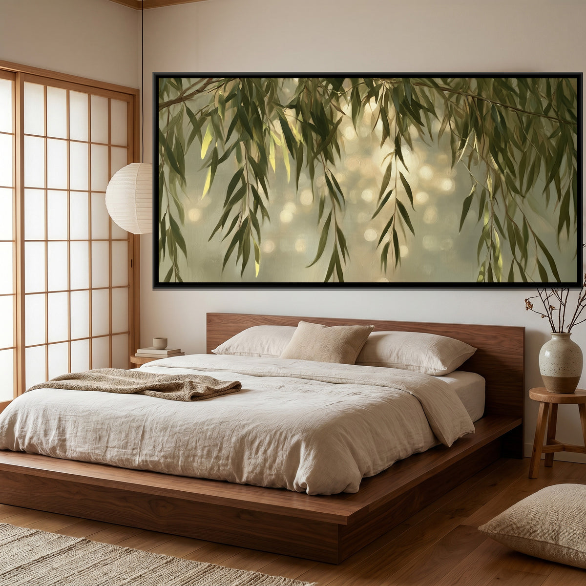 Willow Leaves — canvas art shown in a styled room