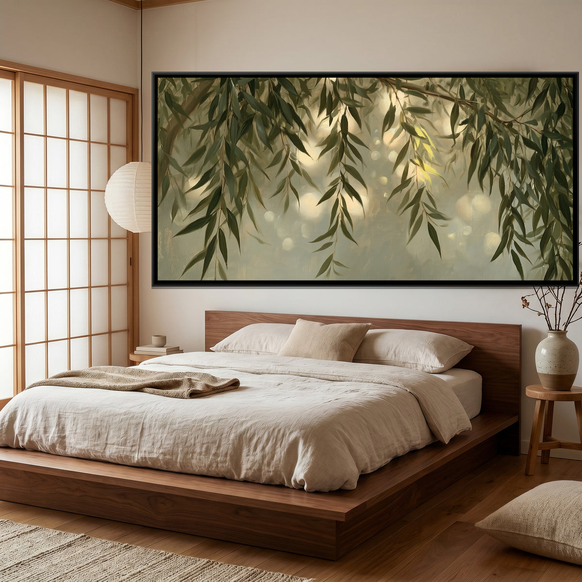 Willow Leaves — canvas art shown in a styled room
