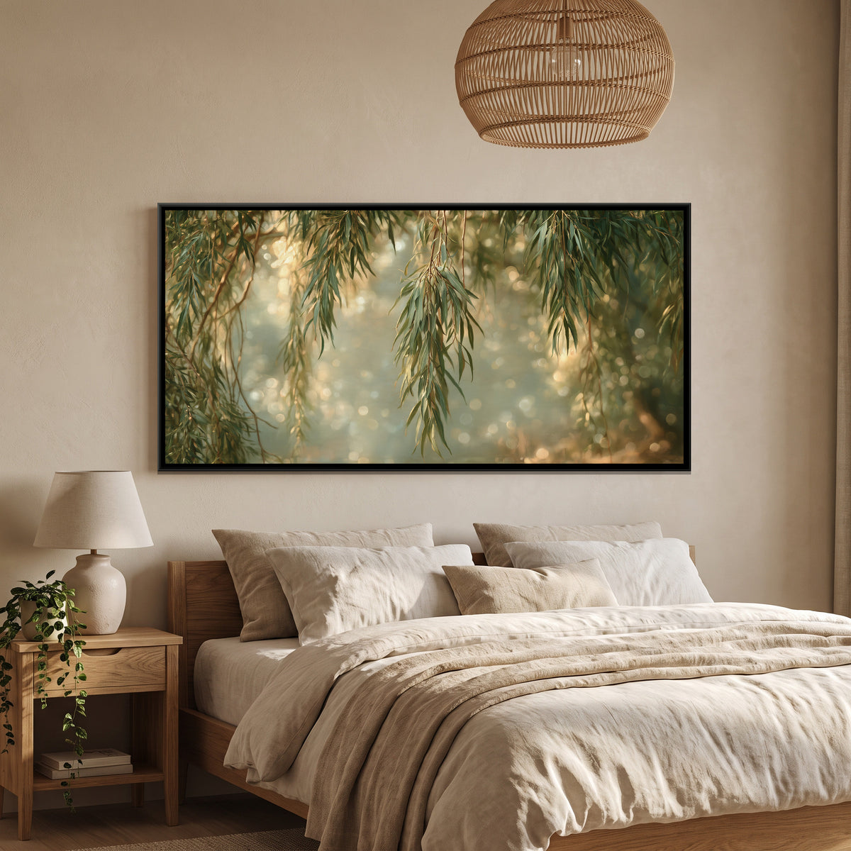 Willow Leaves — canvas art shown in a styled room