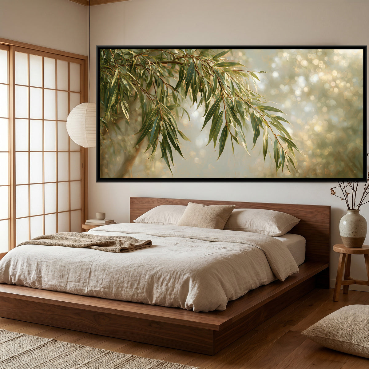 Willow Leaves — canvas art shown in a styled room