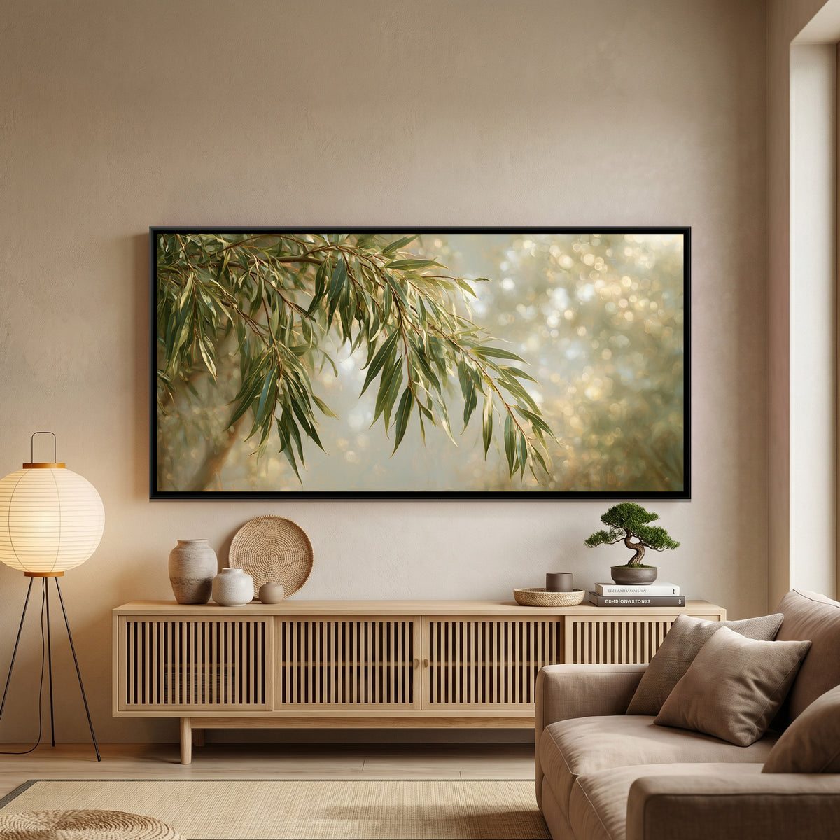 Willow Leaves — framed canvas art hung on a wall