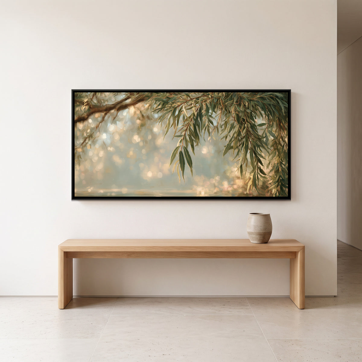 Willow Leaves — canvas art shown in a styled room