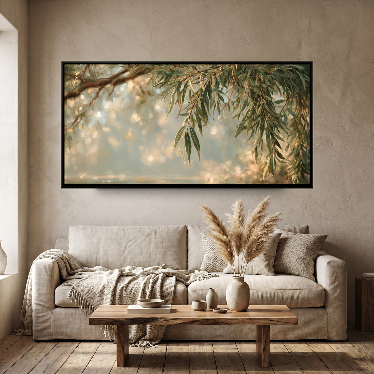 Willow Leaves — framed canvas art hung on a wall