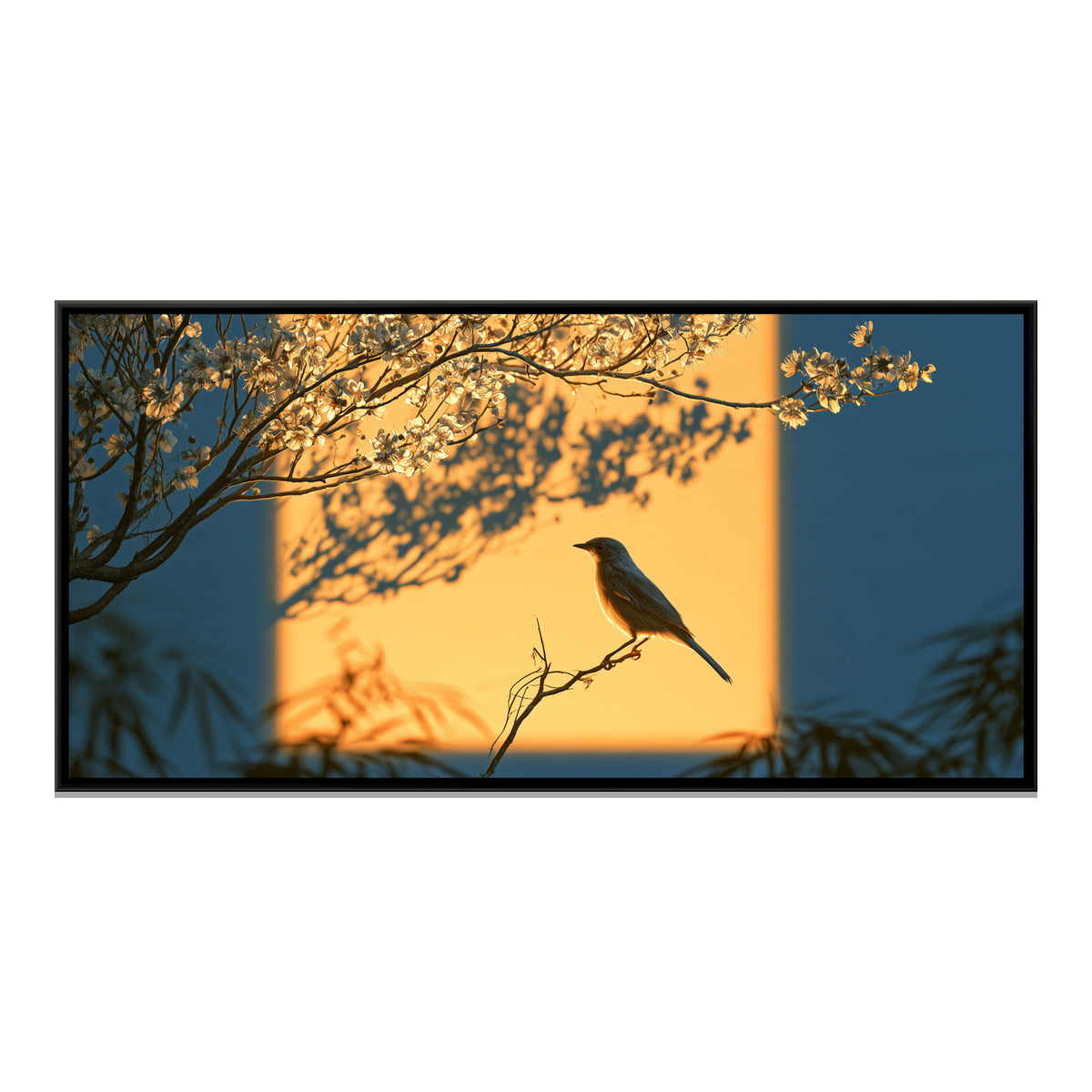 Bird and Plum Blossom — framed canvas print, front view