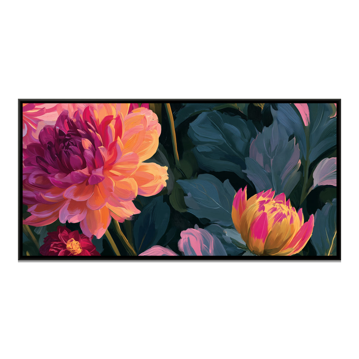 Dahlias — framed canvas print, front view