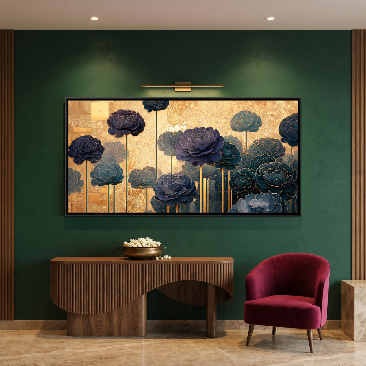 Klimt Flowers — framed canvas art hung on a wall