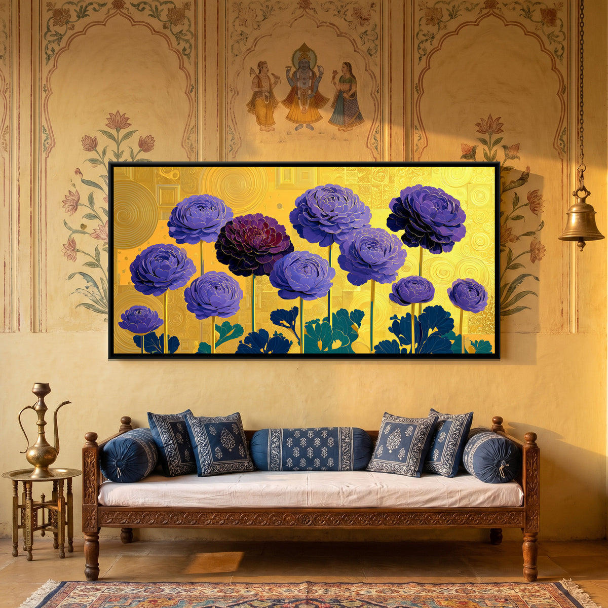 Klimt Flowers — framed canvas art hung on a wall