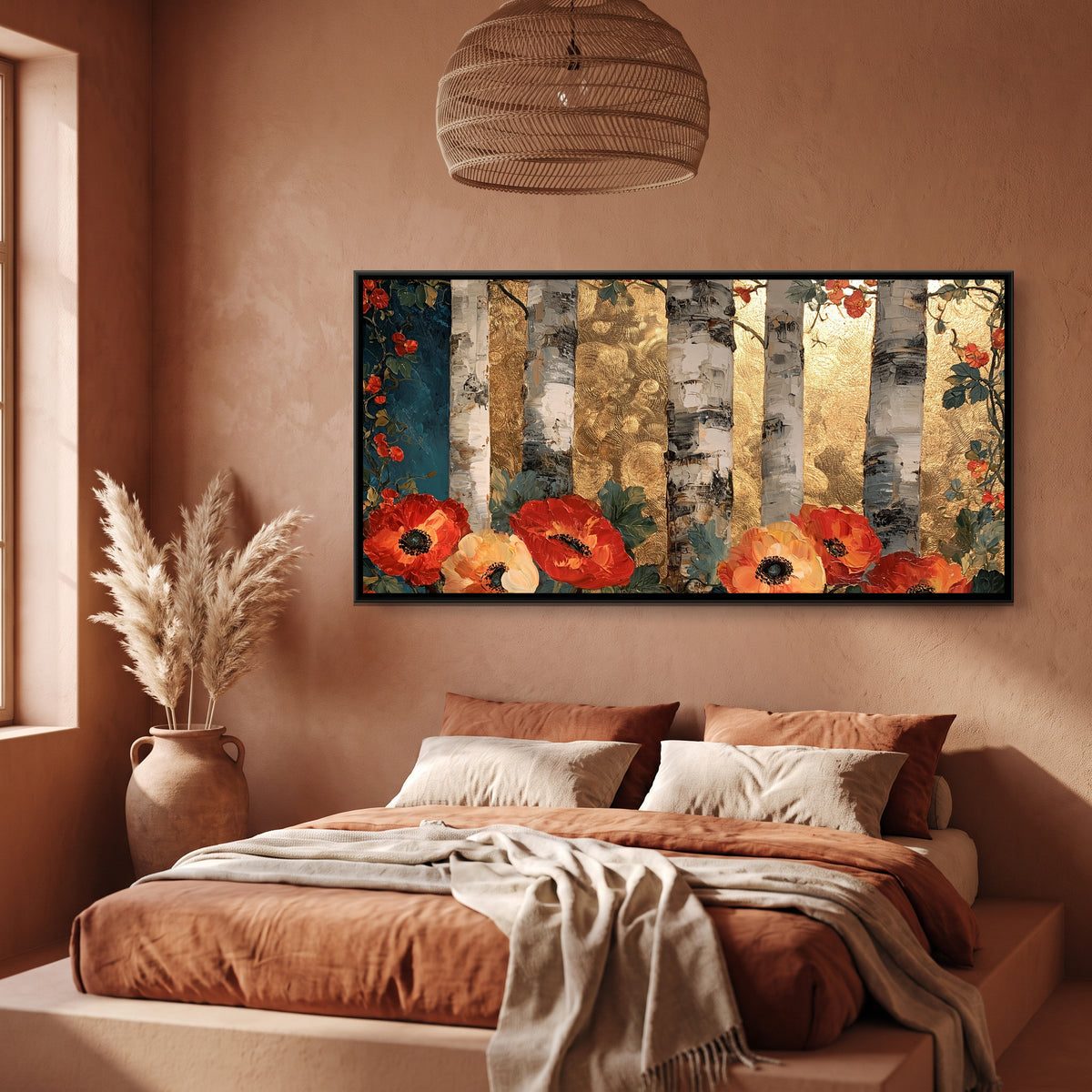 Klimt Birch Forest — canvas art shown in a second room setting
