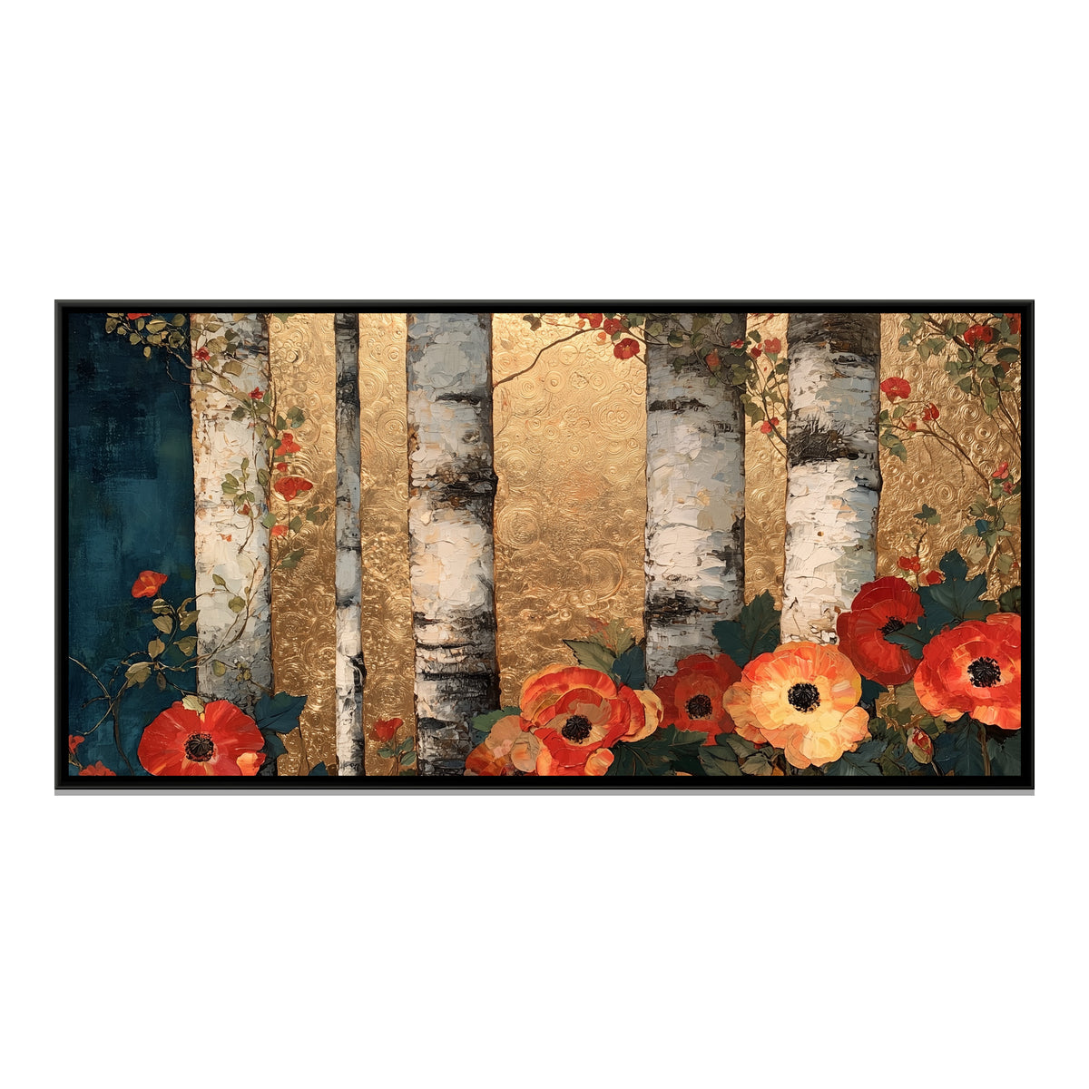 Klimt Birch Forest — framed canvas print, front view