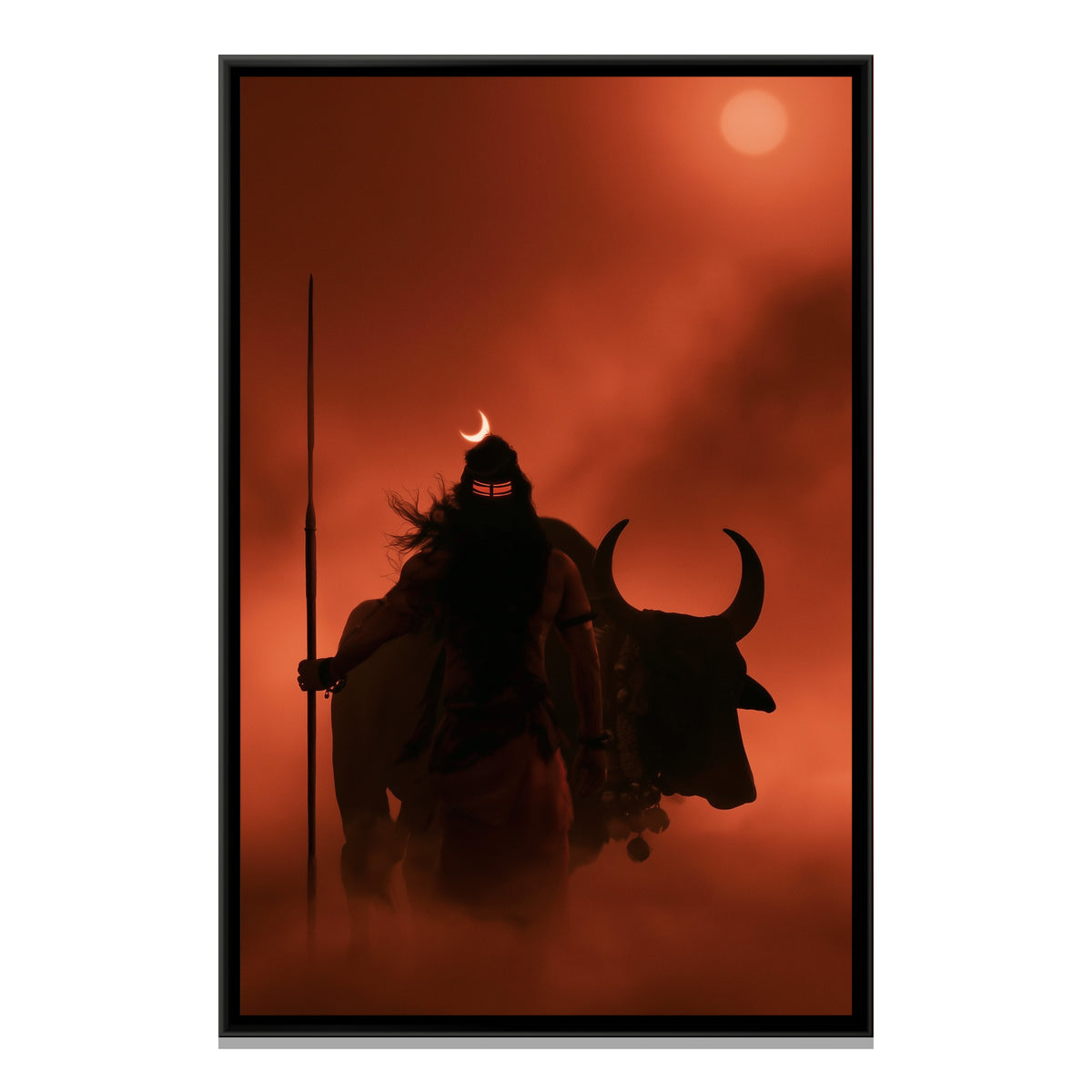 Mahadev and Nandi Ji — framed canvas print, front view