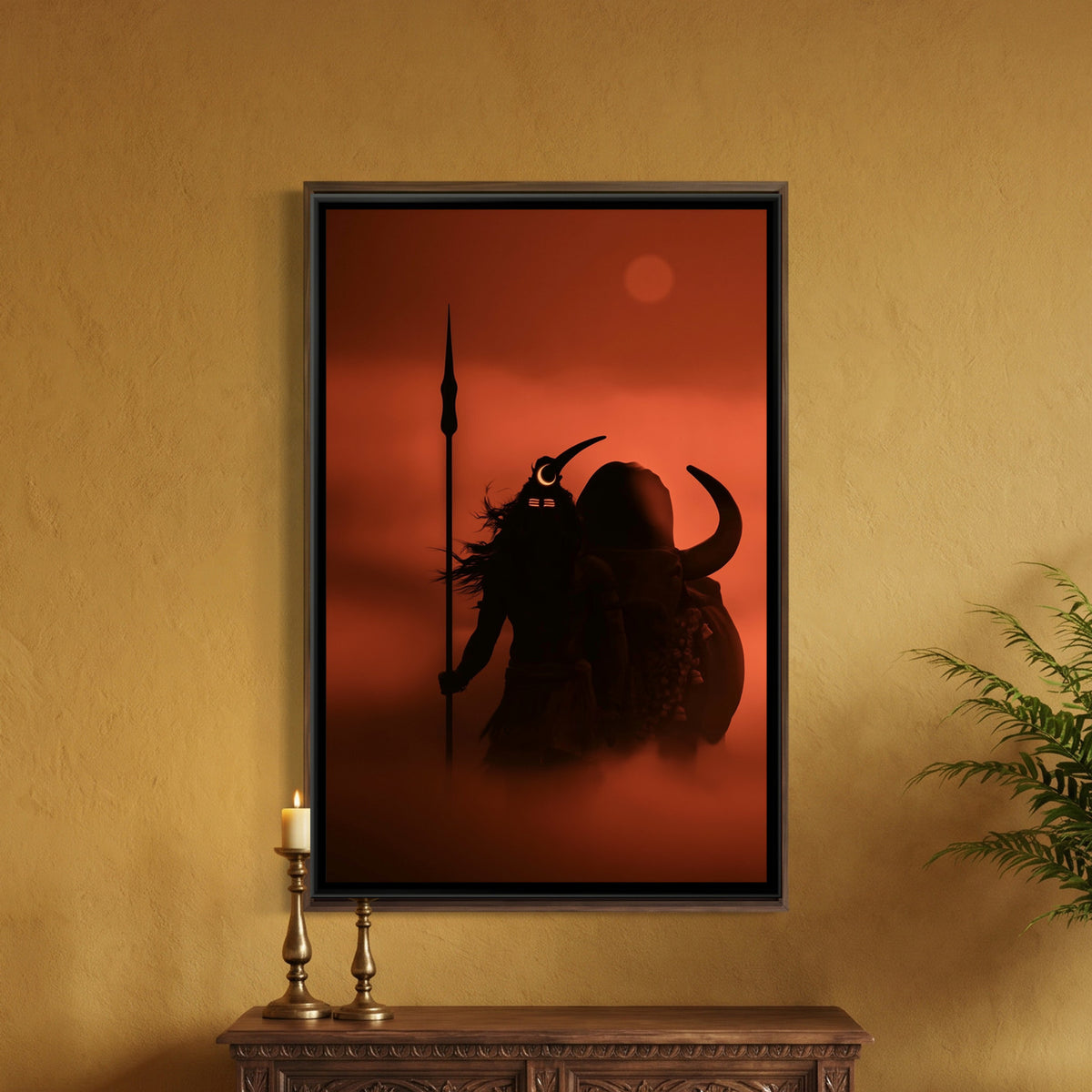 Mahadev and Nandi Ji — framed canvas art hung on a wall