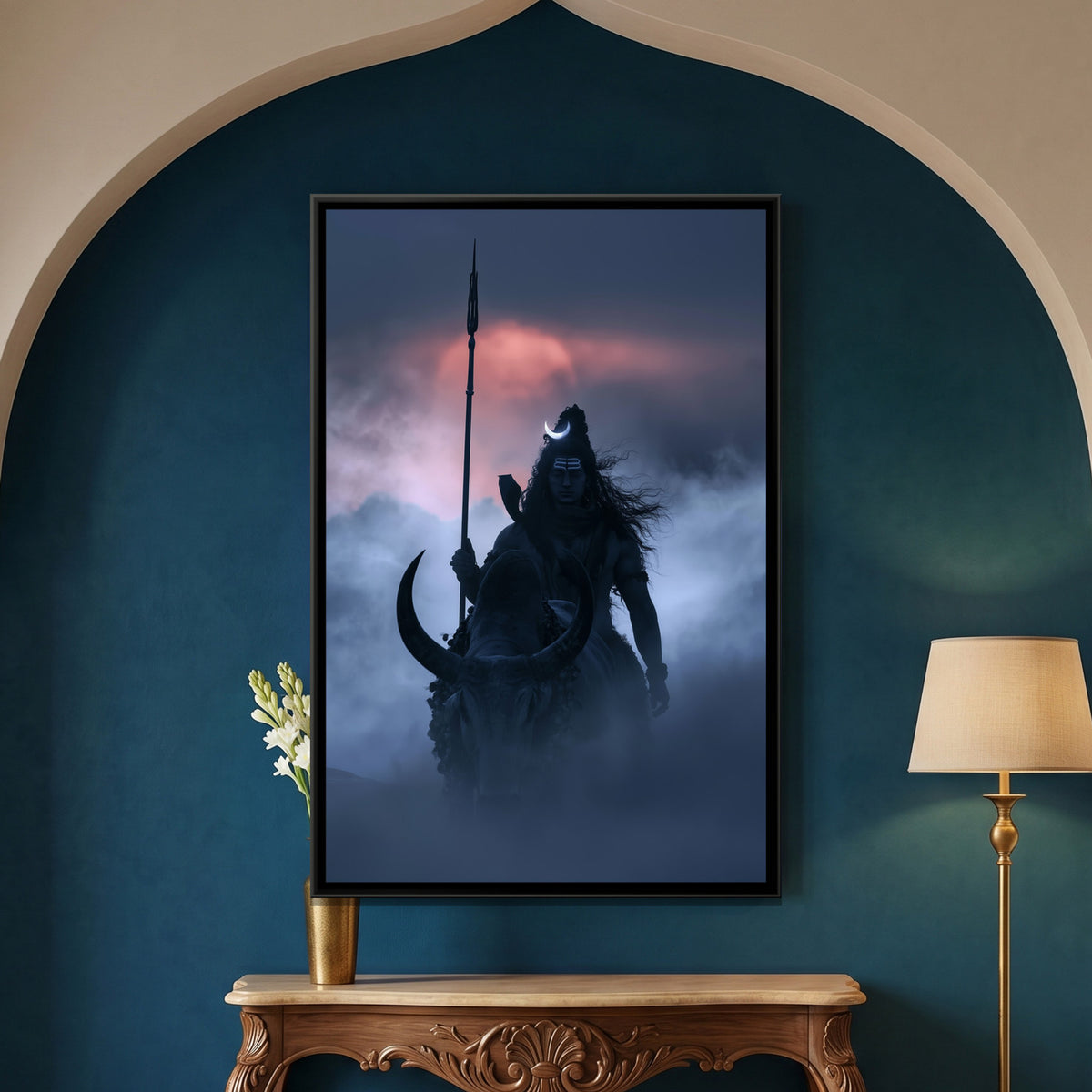 Mahadev and Nandi Ji — framed canvas art hung on a wall