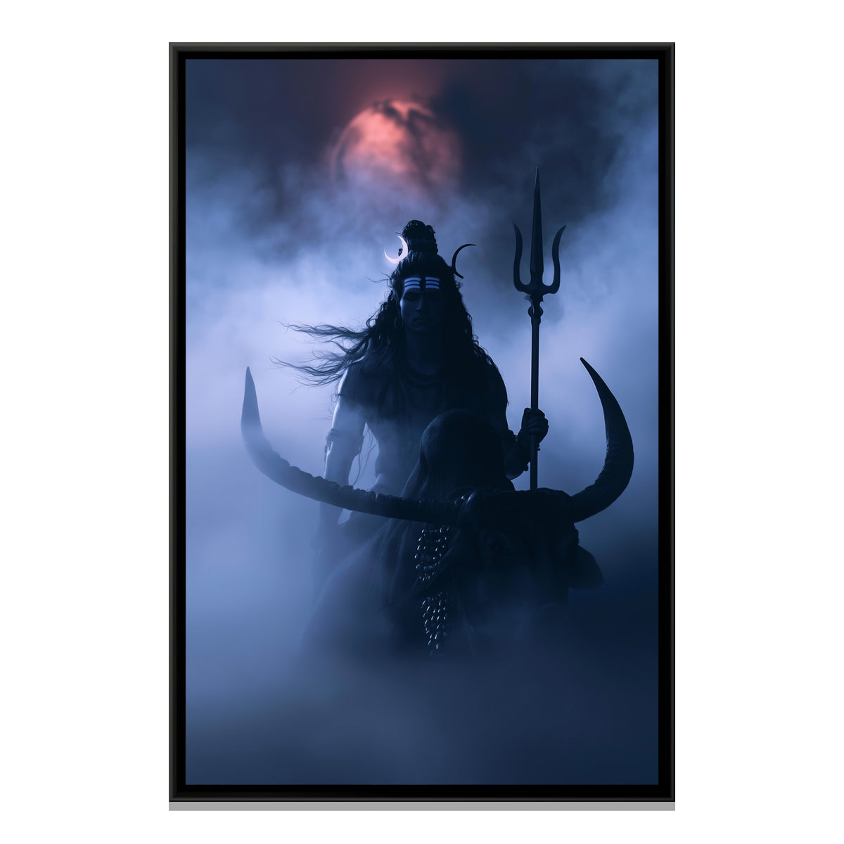 Mahadev and Nandi Ji — framed canvas print, front view
