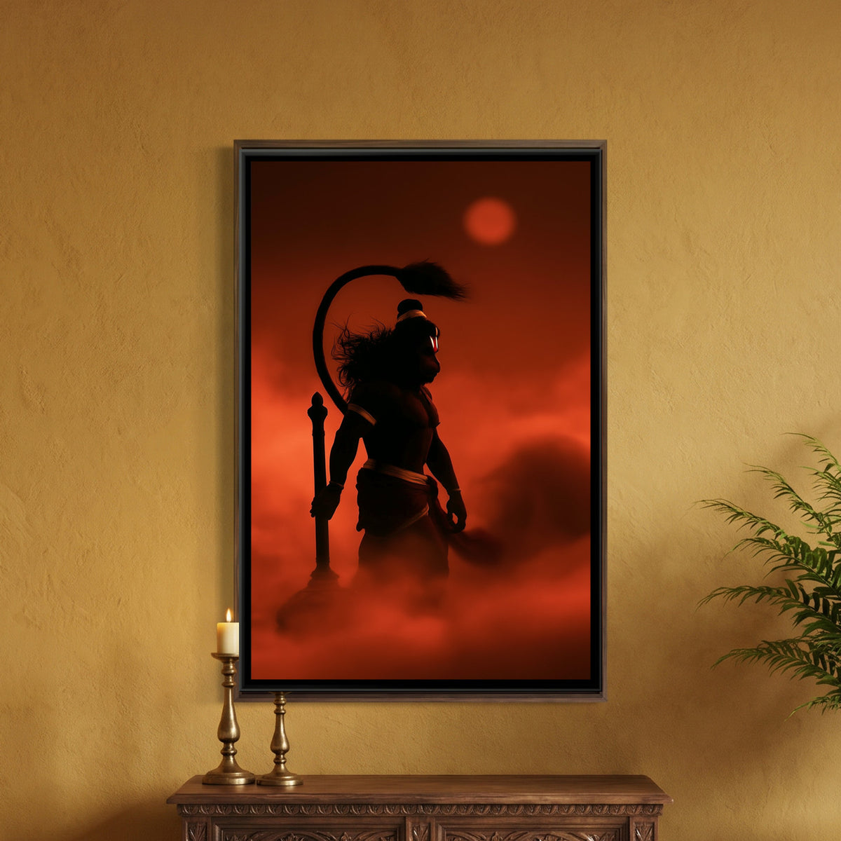 Hanuman Ji — framed canvas art hung on a wall