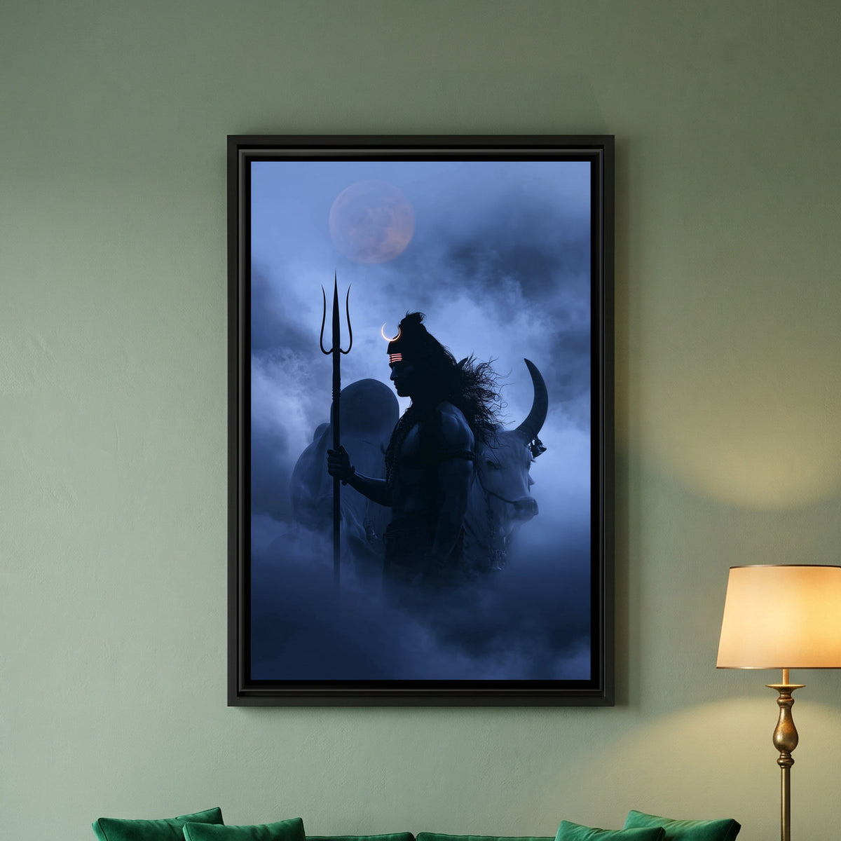 Mahadev and Nandi Ji — framed canvas art hung on a wall