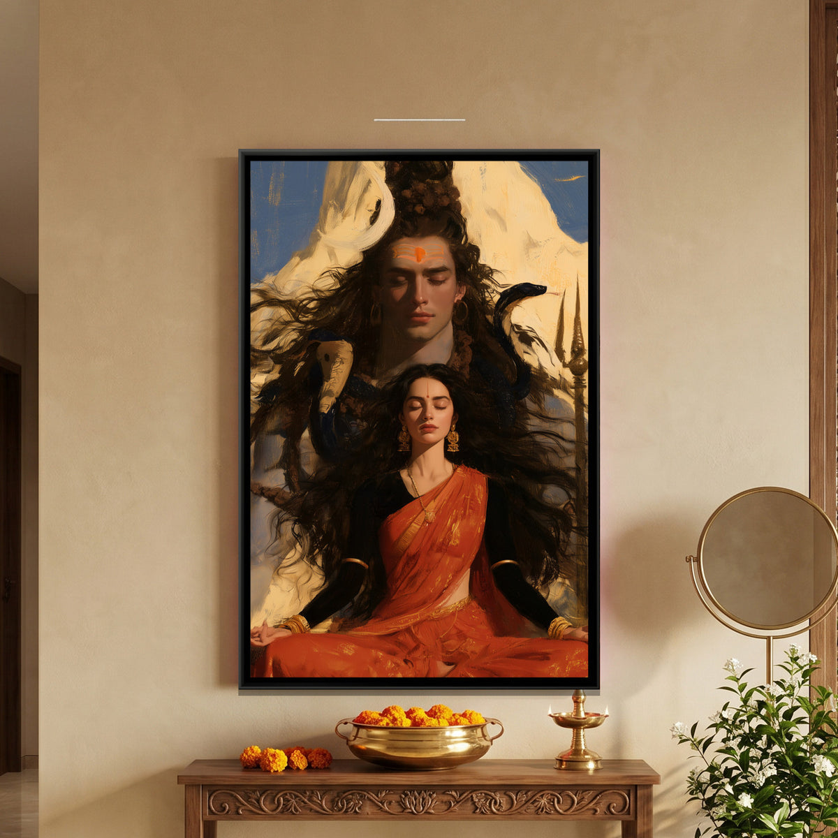 Shiva Parvati — framed canvas art hung on a wall