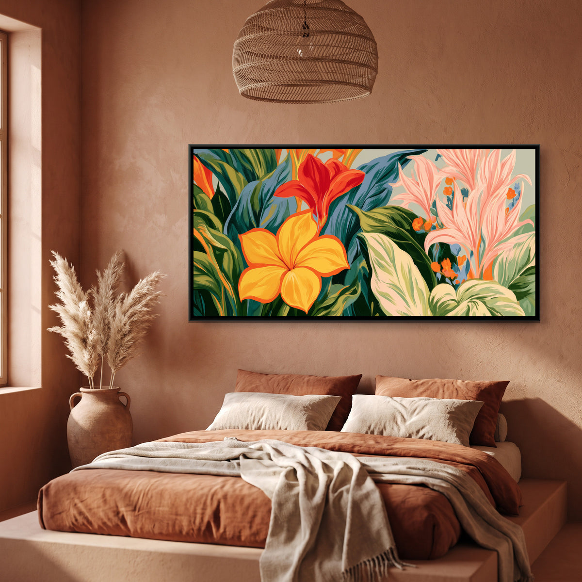 Tropical Flowers — canvas art shown in a second room setting