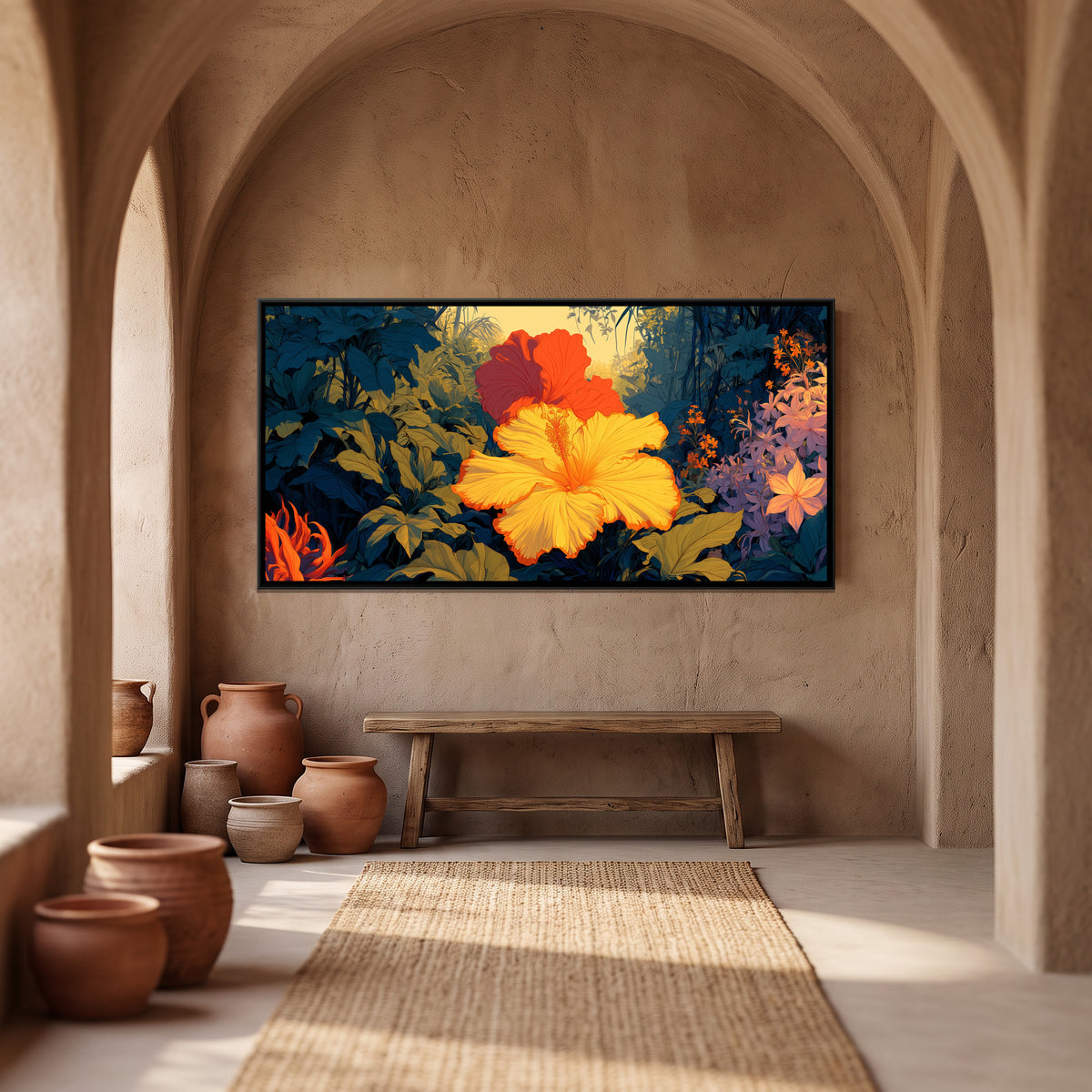 Tropical Flowers — canvas art shown in a styled room