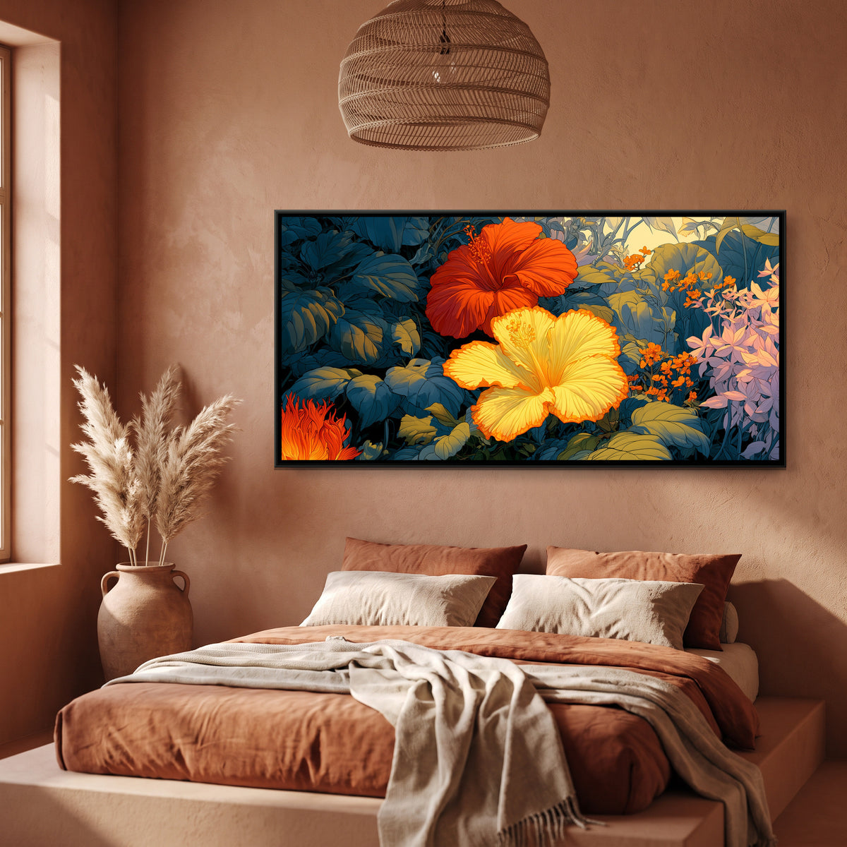 Tropical Flowers — canvas art shown in a second room setting