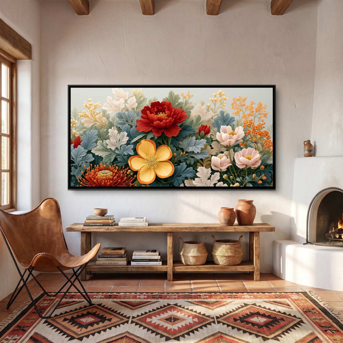 Tropical Flowers — canvas art shown in a second room setting