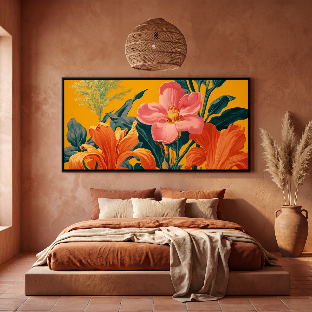 Tropical Flowers — canvas art shown in a styled room