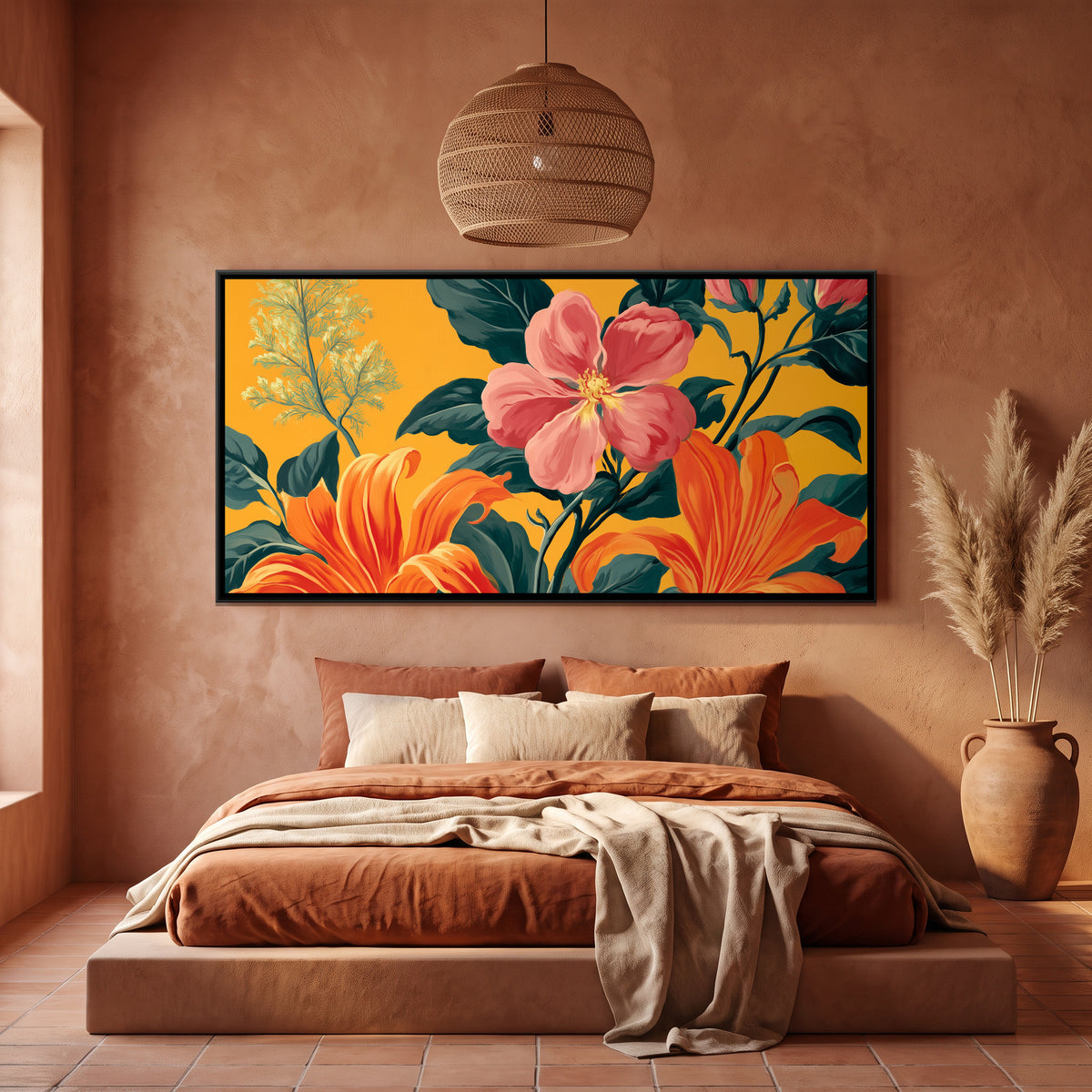 Tropical Flowers — canvas art shown in a styled room