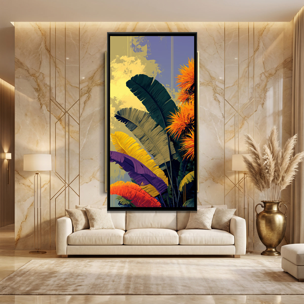 Tropical Banana Leaves — canvas art shown in a styled room