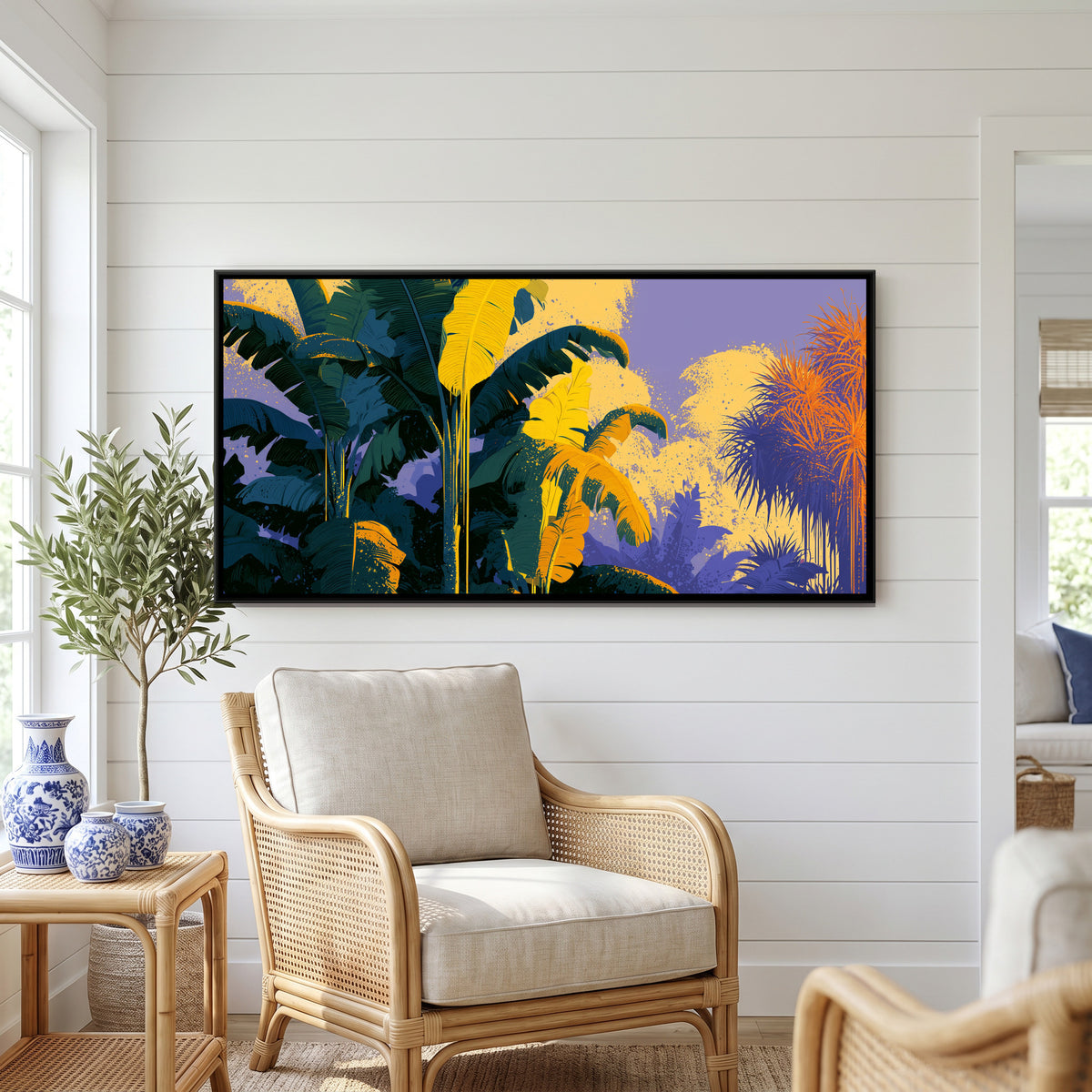 Banana Leaves — canvas art shown in a styled room