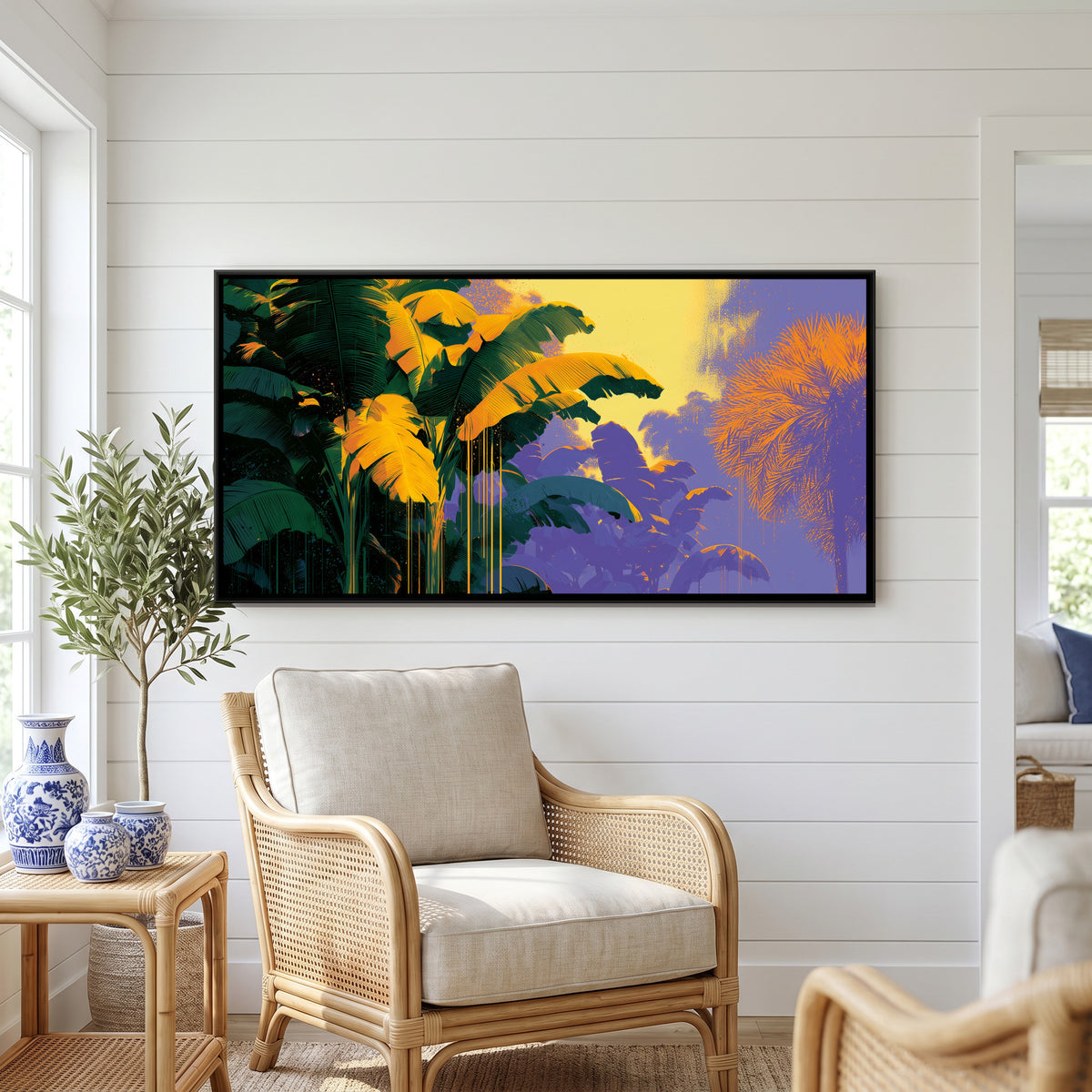 Banana Leaves — canvas art shown in a styled room