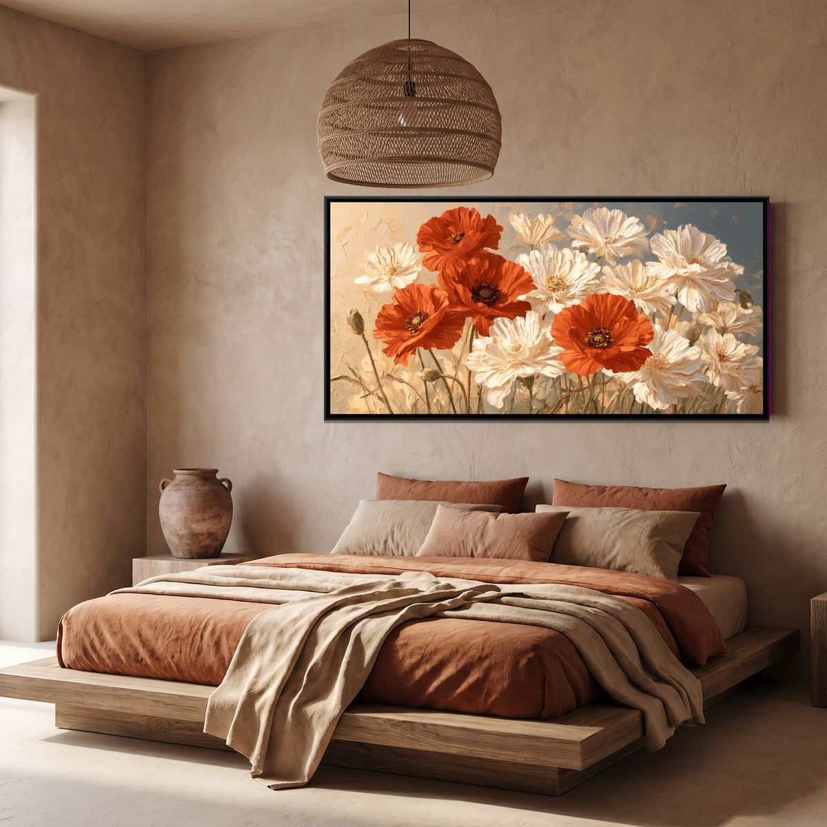Red Poppies — canvas art shown in a styled room