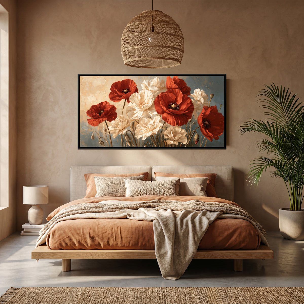 Red Poppies — canvas art shown in a styled room