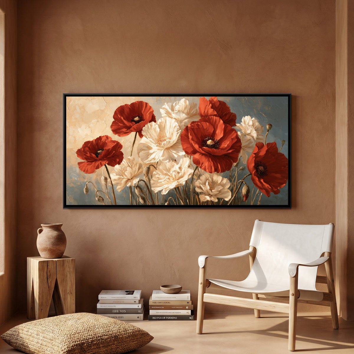 Red Poppies — framed canvas art hung on a wall