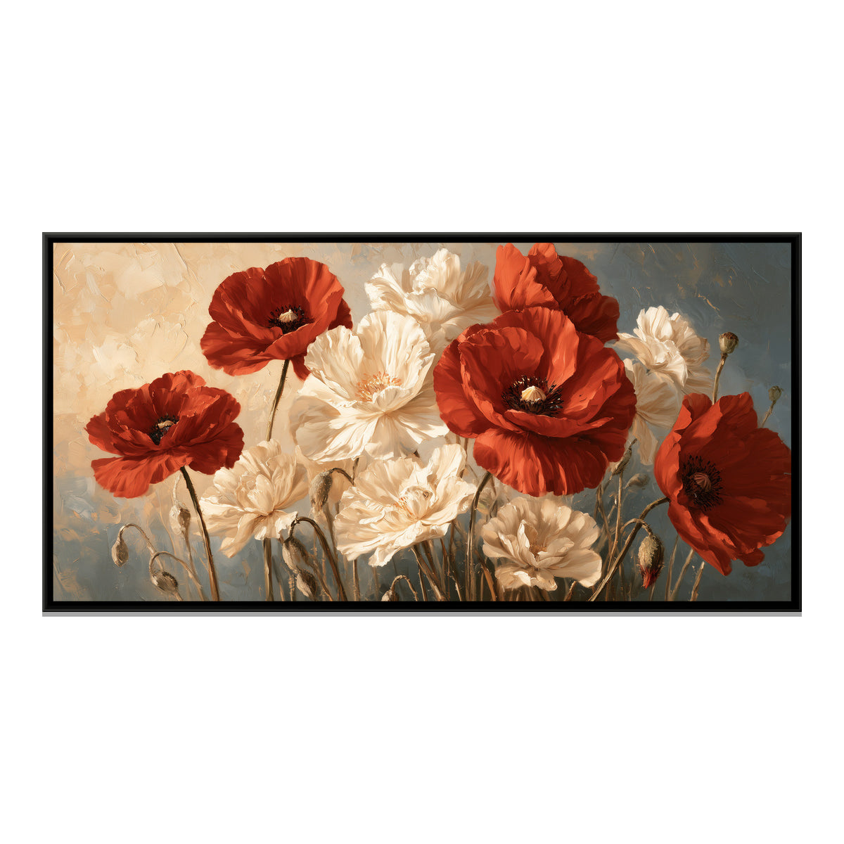 Red Poppies — framed canvas print, front view