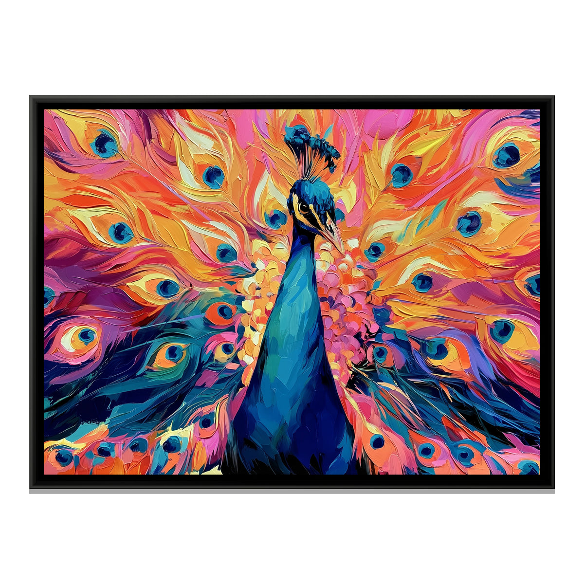 Peacock — framed canvas print, front view